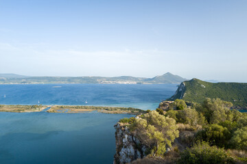 This landscape photo was taken in Europe, Greece, Peloponnese, Messinia, in summer. It shows...