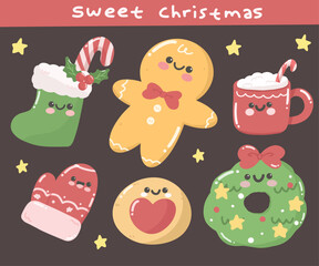 collection of christmas sweet cookie ginger cookie marshmallow