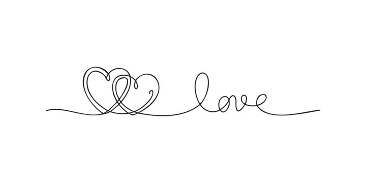 Intertwined hearts and handwritten word love line art