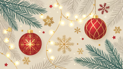 Festive christmas background with ornaments snowflakes and pine branches arrangement design art