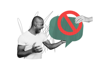 Composite collage picture image of angry man scream irritated speech bubble refuse reject warning billboard comics zine minimal