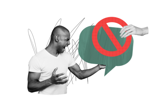 Composite collage picture image of angry man scream irritated speech bubble refuse reject warning billboard comics zine minimal