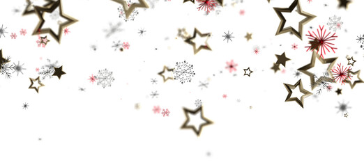 Abstract winter holiday design featuring golden stars and snowflakes on a bright white backdrop, ideal for seasonal concepts.