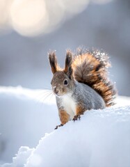 Obraz premium Red squirrel in snowy landscape