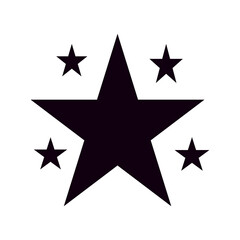 Black star icon with five small stars, minimalist vector symbol on white background