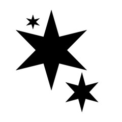 Black star icon with five small stars, minimalist vector symbol on white background