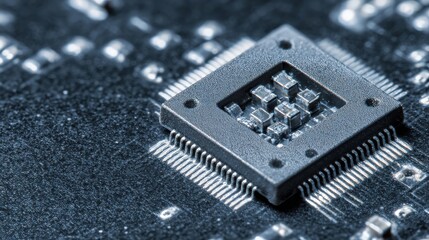 Close up of a microchip on a circuit board showcasing technology and innovation