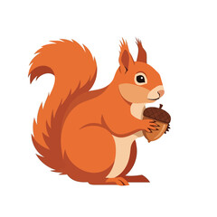 Cute Cartoon Squirrel Holding an Acorn on a White Background