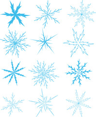 Set of blue snowflakes isolated on white background
