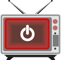 Red, round, glossy vector TV icon on a web button is a symbol for power on or off technology switch design