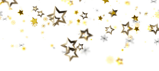Elegant golden star confetti on a white background. Perfect for Christmas, New Year, birthday, or...
