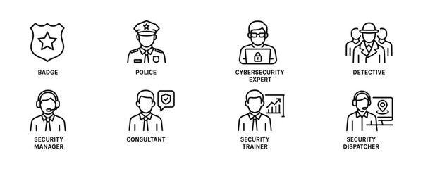 Set of outline icons for security and law enforcement roles