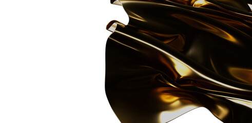Stunning gold fabric flowing gracefully against a bright white backdrop. Perfect for luxury themes, textures, and design projects. Offers a sens © vegefox.com