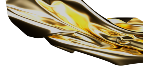 Close-up shot of a glossy golden fabric with detailed textures and reflections. Perfect for designs needing luxury feel, opulence, and elegance.