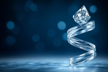 Stunning crystal sculpture featuring diamond atop spiraled glass base, radiating elegance and sophistication