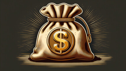 Gold Money Bag Illustration Wealth Investment and Financial Security