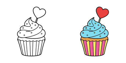 Colorful decorative cupcake with frosting and heart-shaped topper celebrating dessert and sweet moments