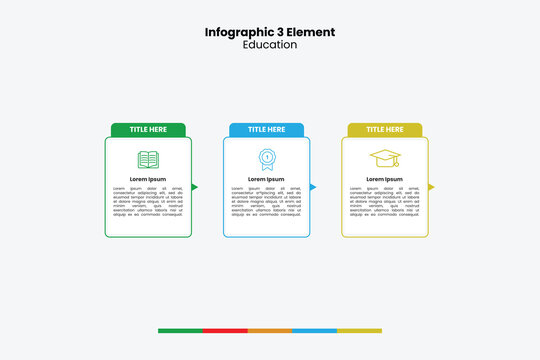 Clean 3 Column Infographic template for Education or business steps. Features three vertical boxes with icons for clear process display