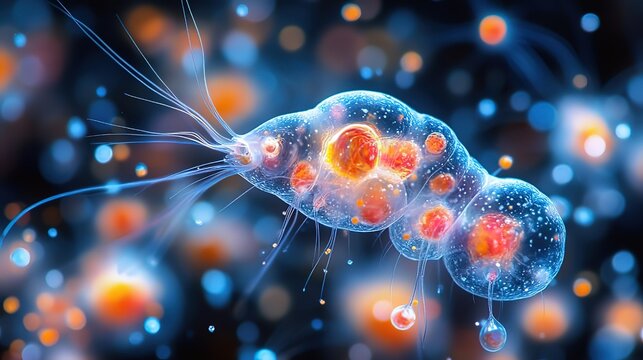 Microscopic Organism with Translucent Body and Orange - Hued Inclusions