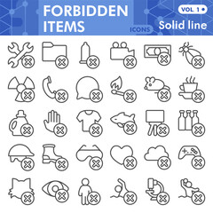 Fototapeta premium Prohibited items symbols collection or sketches, prohibition theme with line style signs for web and app. Vector graphics isolated on white background.