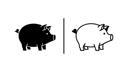 Pig silhouette and outline with transparent background
