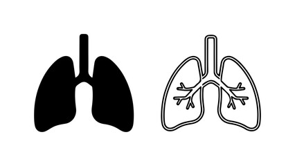 Human lungs outline and solid with transparent background