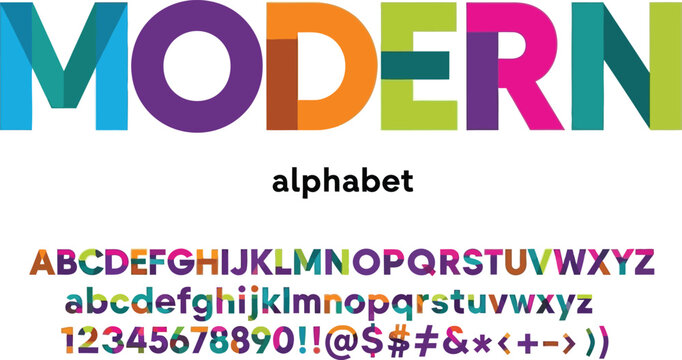 Colorful Modern Alphabet with Overlapping Design on a White Background