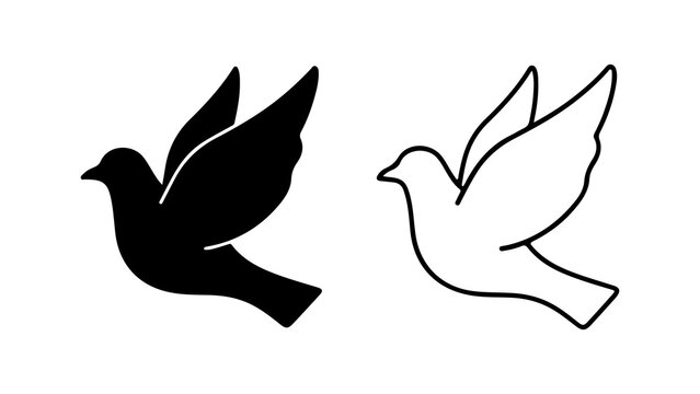 Flying doves outline and silhouette with transparent background