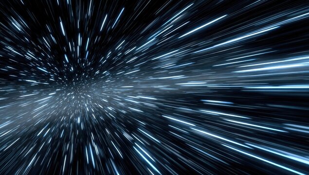 Abstract depiction of high-speed travel through the cosmos, with streaks of light