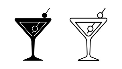 Martini glass with olive and toothpick with transparent background