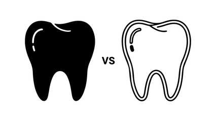 Tooth comparison with outline and solid fill with transparent background