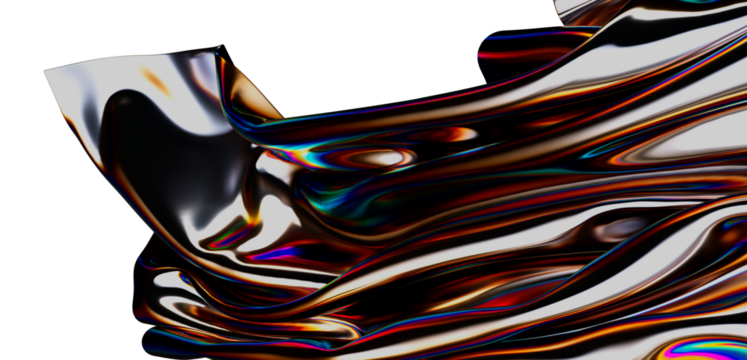 Vibrant abstract art featuring a flowing liquid with iridescent colors and glossy reflections. Suitable for modern design and creative projects.