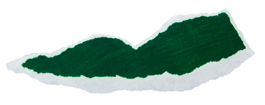 Green torn paper piece with irregular edge isolated on empty background for creative texture mockup