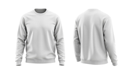 blank white sweatshirt mockup with long sleeves, shown in front and back view isolated on transparent white background 
