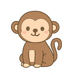 Cute kawaii monkey sitting with smile, cartoon animal illustration for kids and nursery design