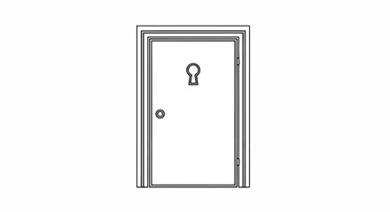 A simple line drawing of a closed door with a keyhole and a doorknob on a plain white background, rendered in a minimalist graphic style.