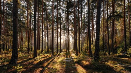Fototapeta premium Sunlight through pine trees