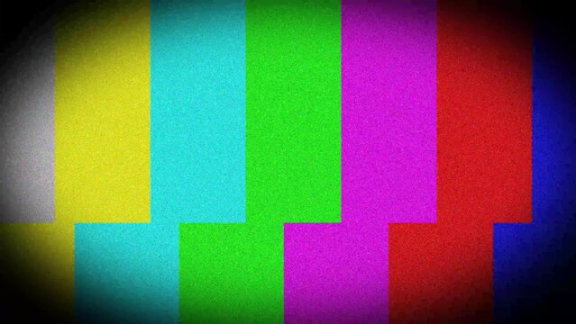 Vintage Television Test Pattern with Vertical Color Bars and Grainy Texture broadcast signal