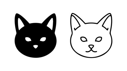 Cat heads outline and solid with transparent background