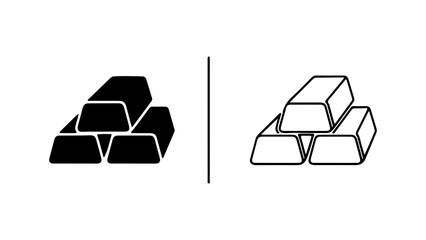 Gold bars outline and solid with transparent background