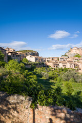 Fototapeta premium This landscape photo was taken in Europe, Spain, Aragon, Alquezar, in summer. It shows the view of the old town of Alquezar, under the Sun.