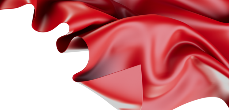 Abstract image of flowing red fabric, showcasing smooth curves, with a white background, perfect for designs and backgrounds
