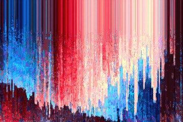 Vertical lines of color flow, merging in shades of red, blue, and white, suggestive of digital art