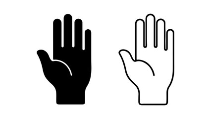 Hand icons with outline and solid fill with transparent background