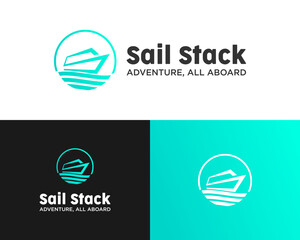 Logo design letter S sail boat waves for travel business.