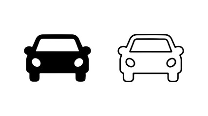 Car icons with outline and solid fill with transparent background