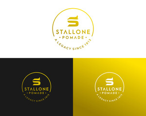 Stallone Pomade Letter S monogram Logo Design Concept with Gold Accents