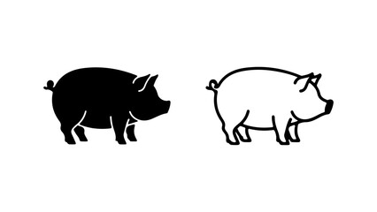 Pig icons with outline and solid fill with transparent background
