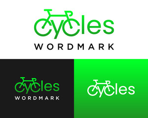 Modern Green Cycles Wordmark Logo with Integrated Bicycle Icon