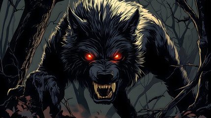 Fearsome Werewolf Illuminated Against Forest
